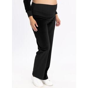 ANGEL MATERNITY Pull-On Pants XS Black Stretch Velour Straight Leg Comfort NWOT